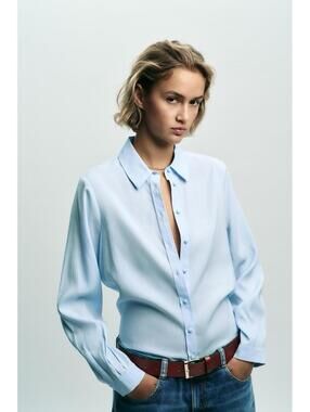ZARA NWT WOMENS SUPER SOFT BUTTON-UP SHIRT IN SKY BLUE-SMALL